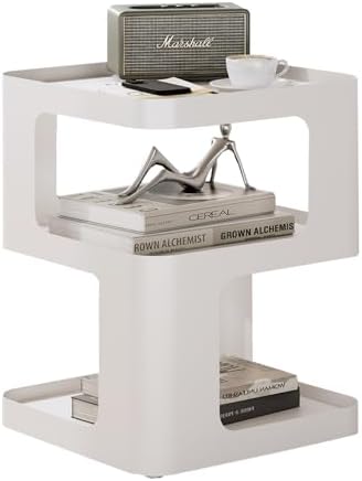 Modern Side Table for Sofa & Couch,White Metal Bedside Table,3 Tier end Tables with Storage for Living Room & Bedroom,Compact Nightstand for Small Spaces,No Assembly Required by GiantFlowers