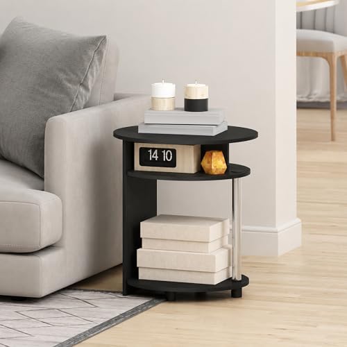Furinno Jaya Round Side Table with Bottom Shelf, Black End Table, Night Stand, Bedside Table for Living Room, Bedroom, Home Office,Dark Americano by Furinno-FitsYourSpaceFitsYourBudget
