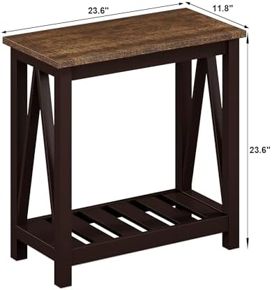 ChooChoo Farmhouse End Table, Narrow Side Table with Shelf - Image 3