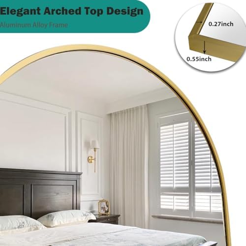 Arched Full Length Mirror, 58"x18" Floor Mirror with Stand, Large Full Body Mirrors, Arch Wall Mirror, Big Full Size Mirrors for Bedroom, Aluminum Frame, Gold - Image 4