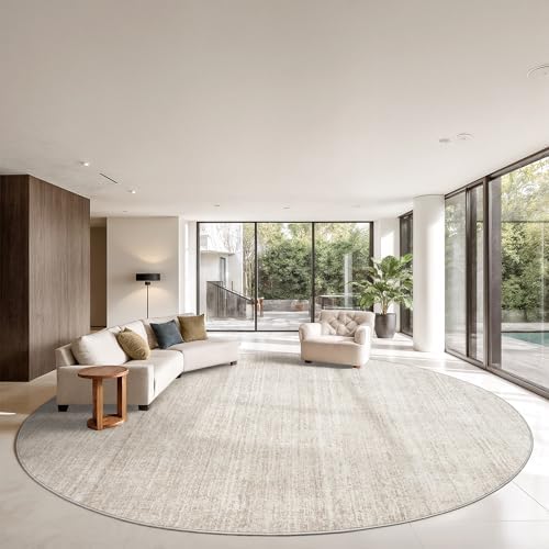 Valenrug Round Rugs 8ft, Circle Washable Area Rugs for Living Room, Beige by Valenrug
