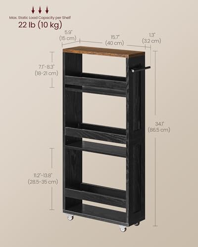 VASAGLE 4-Tier Slide-Out Storage Cart, Slim Kitchen Cart with Wheels - Image 6