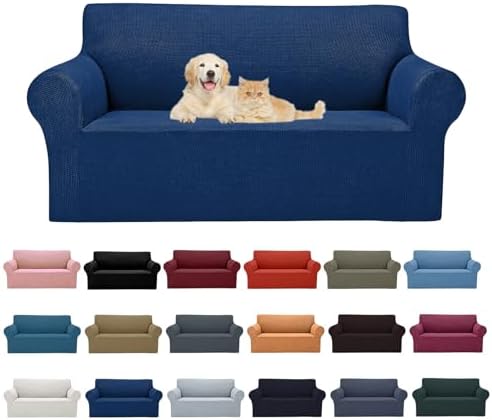 Cupuamon 2026 New Stretch Loveseat Sofa Slipcovers Couch Cover for 2 Cushion Furniture Protector Sofa Covers with Elastic Bottom Jacquard Fabric Small Checks for Pets, Kids - Classic Blue by Cupuamon