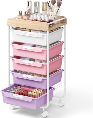 SYKIARIOL Rolling Storage Utility Cart with 5 Drawers,Purple by SYKIARIOL