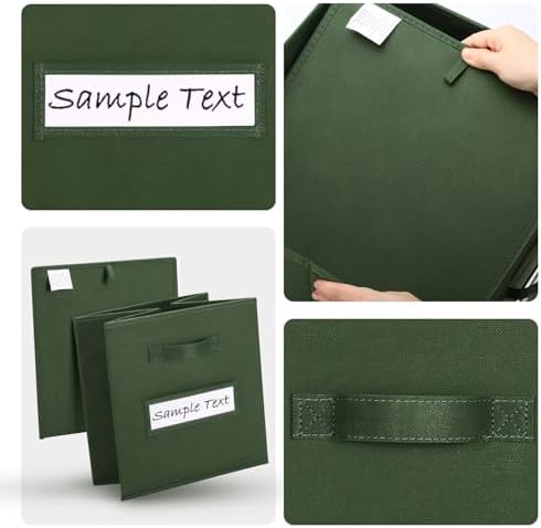 Fabric storage cubes (8 Pack) 11 Inch Cube Storage Bin, cube organizer bins with 8 Labels Window Cards & a Pen, Foldable cube organizer bins and Storage Box, Dark Green - Image 3