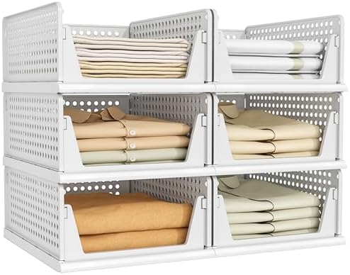 Pinkpum 6 Pack Closet Organizer Storage Bins Stackable Plastic Drawer Shelf by Pinkpum