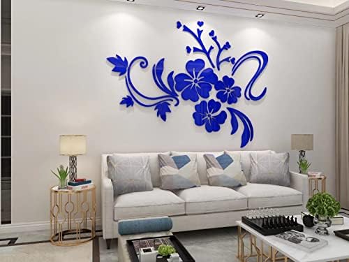 Wall Stickers 3D Flower Mirror - Family Decal Living Room Wall Decor Sticker Home Decorations Room Decor for Office Sofa Bedroom Decals (Deep Blue M:48 * 64in) by guangmu