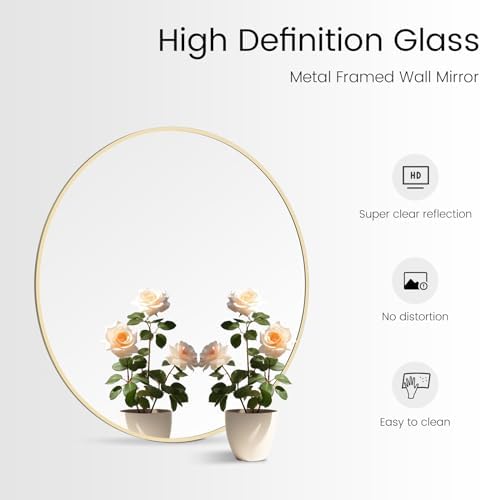 WallBeyond 24 inch Round Mirror Gold Circle Wall Mirror for Bathroom with Metal Framed, Round Wall Mirror for Wall Decor, Vanity, Entryway Living Room - Image 6