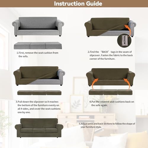 WEERRW 4-Piece Couch Cover for Sofa Velvet Sofa Cover Washable, Light Brown - Image 6