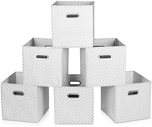 Fabric Cloth Storage Bins,Fabric Cube Organizer with Dual Handles Foldable Cube Storage Baskets for Home Bedroom Storage,Set of 6,（Light Grey） by SEVENDOME