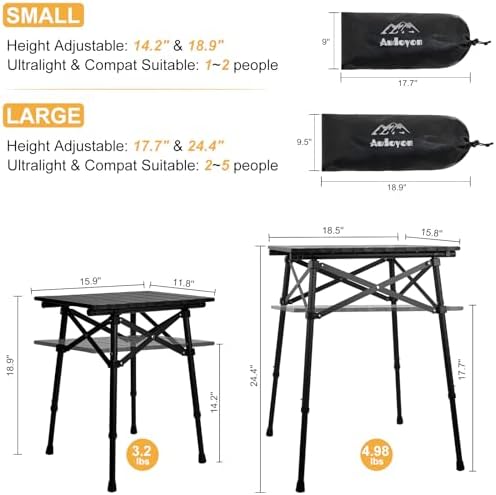 Folding Camping Side Table, Adjustable Height 14.2 & 18.9 in - Image 3