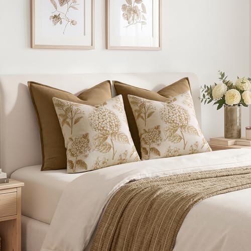 Set of 2 Decorative Floral Pillow Covers 22x22 Inch Light Yellow - Image 6
