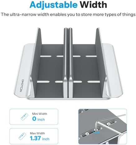 OMOTON 3-Slot Multiple Vertical Laptop Stand, Fits MacBook, Bright Silver - Image 2