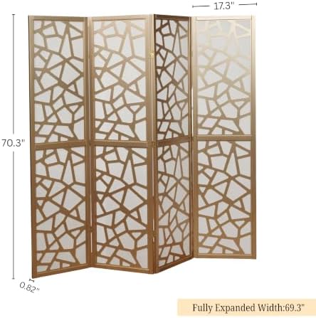 Roundhill Furniture Giyano 4 Panel Screen Room Divider, White Screen with Gold Frame - Image 6