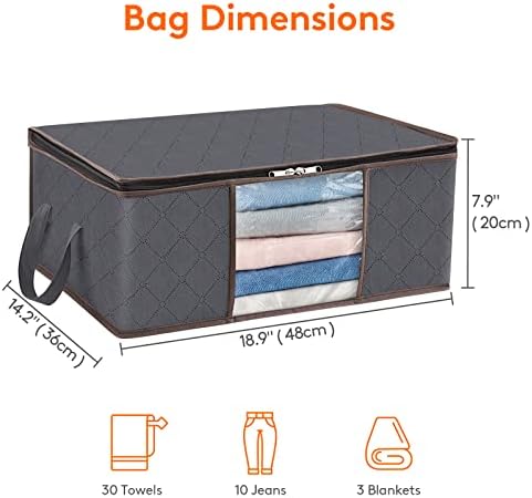Lifewit 6 Pack Clothes Storage Bag, Foldable Storage Bin Closet Organizer with Reinforced Handle, Sturdy Fabric Blanket Storage with Clear Window, Storage Containers for Clothing, Bedding, Gray - Image 3