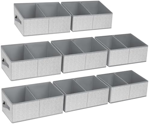 DIMJ Storage Baskets for Shelves 8 Packs - Large Trapezoid Closet Organizer Bins with Handles and Divider, Foldable Clothes Containers Box for Shelf, Towel, Book, Toy, Purse, Grey by DiMJ