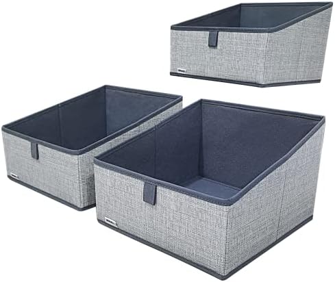 3 Packs Closet Storage Bins - Trapezoid Large Storage Box - Foldable Fabric Baskets for Organizing Clothes - Baby Toiletry, Toys, Towel, DVD, Book (1# Dark Grey, 11.6 x 11.6 x 7.9 inches) by UNAMAX