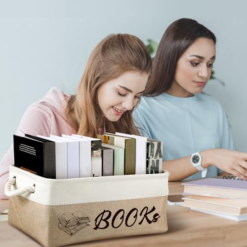 Marsui 1 Pcs TBR Basket Book Storage Bin Bookish Gifts, White Camel - Image 5