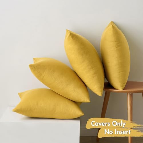 MIULEE Pack of 4 Decorative Outdoor Throw Pillow Covers Linen Waterproof Pillow Covers Summer Farmhouse Cushion Cases for Patio Garden Tent Balcony Couch Sofa 18x18 Inch Yellow - Image 6
