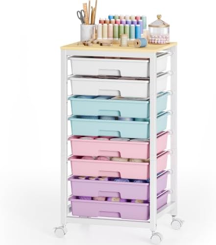 SYKIARIOL Rolling Storage Cart with Drawers, 8 Drawers Cart, Ice Cream by SYKIARIOL