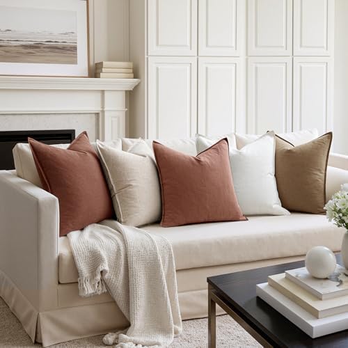 MIULEE Decorative Linen Pillow Covers 20x20 Inch Rust Red - Image 4