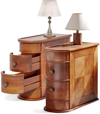 LITTLE TREE End Table Set of 2, No Assembly Required Wood End Table with 2 Drawers, Sofa Side Table for Living Room, Vintage Slim Nightstand Bedside Table for Bedroom by LITTLETREE