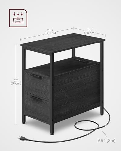 VASAGLE Side End Table with Charging Station, Slim Nightstand with Storage - Image 3