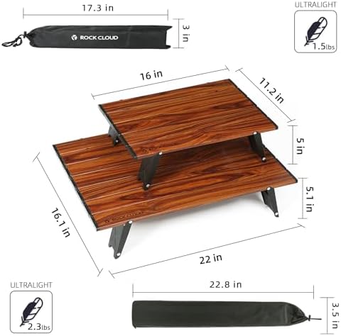 ROCK CLOUD Portable Beach Table Aluminum Ultralight Folding Camping Table, Wood Grain - Image 3