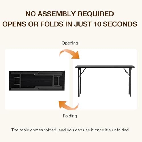 TEMI Long Computer Desk Folding Table - 55.1" Foldable Office Desk, No Assembly, Perfect Writing Table for Bedroom or Apartment, Portable Large Desk or Study Table with Compact Design, Dark Oak - Image 4