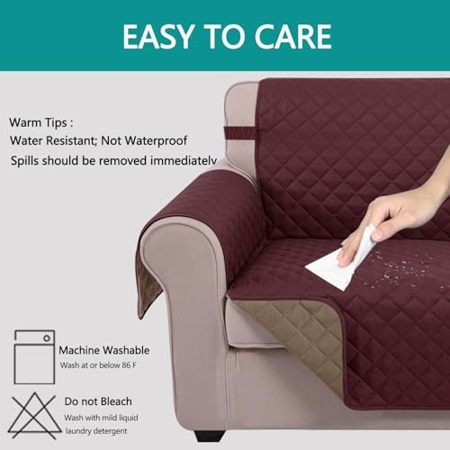 U-NICE HOME Reversible Recliner Chair Covers, Burgundy/Tan - Image 5