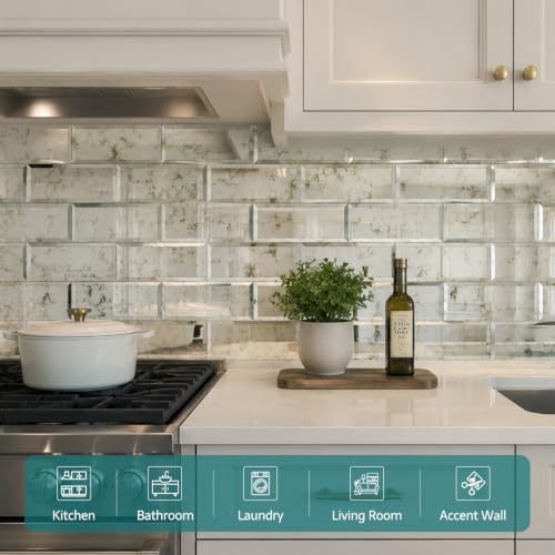 Peel and Stick Beveled Antique Mirror Tiles, 3x6 Inch Subway Mirrror Backsplash 40 Pcs - Image 6