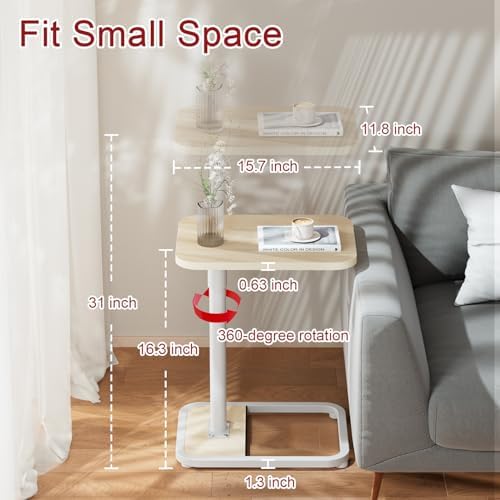 GOYLSER C Shaped End Table for Couch, Height Adjustable Rotatable Couch Tray Tables Sofa Table Tv Trays for Bedroom, Natural Wooden Swivel Side Table for Small Spaces - Image 2
