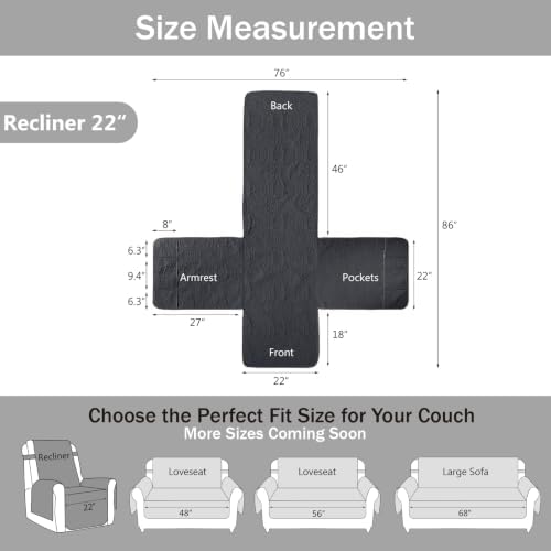 Black Quilted Recliner Covers, Waterproof Recliner Chair Covers, Lazy Boy Chair Covers, Pet Friendly Recliner Slipcover for Dogs Cats, Washable Furniture Protector (Recliner 22", Black) - Image 6