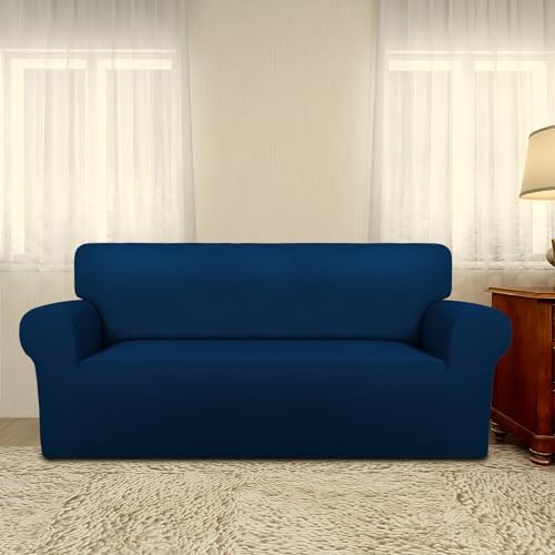 PureFit Super Stretch Sofa Slipcover – Spandex Non Slip Soft Couch Sofa Cover, Washable Furniture Protector with Non Skid Foam and Elastic Bottom for Kids, Pets (Oversized Loveseat, Navy) - Image 2