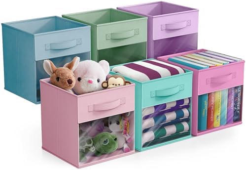 Sorbus Storage Bins with Clear Window, 6 Pack (11", Pastel Multi-Color 2) by Sorbus