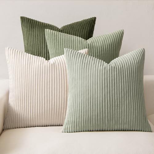MIULEE Soft Corduroy Decorative Throw Pillow Covers Light Green 24x24 by MIULEE