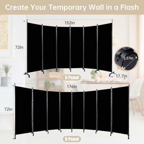 Room Divider Large 6 Panel Privacy Screen,Portable Room Partition on Wheels - Image 6