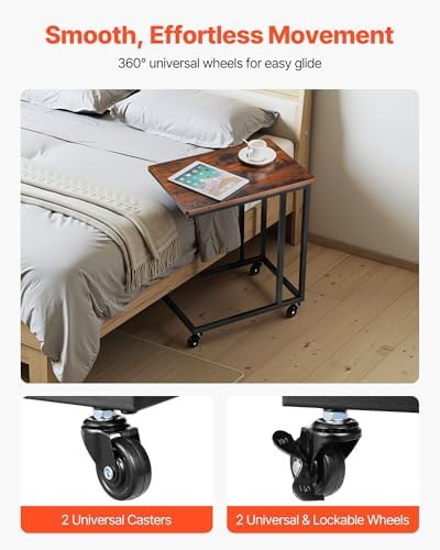 VEVOR C Table, C Shaped Sofa Side Table with Metal Frame Rolling Casters, Portable C Shaped End Stand for Living Room Bedroom Office, 19.69 x 13.78 x 23.82 inches Laptop Side Tables, Brown and Black - Image 5