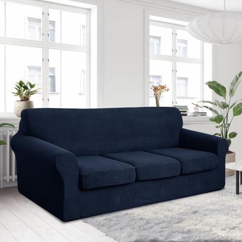 U-NICE HOME 4 Pieces Oversized Stretch Couch Cover Slipcover, Navy - Image 2