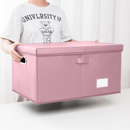 PRANDOM Collapsible Storage Box with Lid [3-Pack] Leather Fabric Foldable Storage Bin Organizer Container Basket Cube with Cover for Home Bedroom Closet Office Nursery Pink(22.8X15.7X11.8) - Image 6