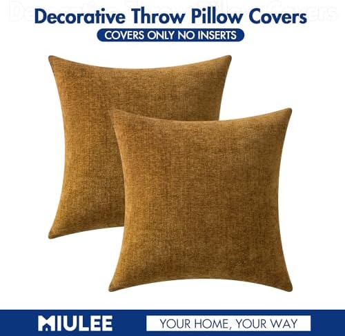MIULEE Soft Chenille Throw Pillow Covers Mustard 16x16 Inch Pack of 2 - Image 6