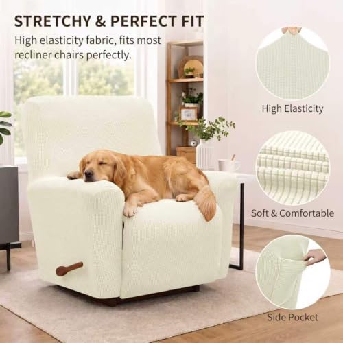 KEKUOU Recliner Chair Covers, 1-Piece Lazy Boy Recliner Covers, Beige - Image 2