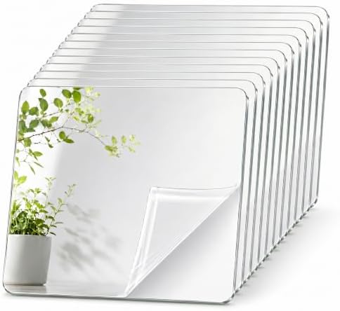 Homease Frameless Square Mirror Tiles Set of 12, 9.84 x 9.84 Inch Glass Mirror Tray Candle Plate, Wall Mounted Mirrors for Wedding Centerpieces, Table Decor, Party Supplies and DIY Craft Projects by Homease
