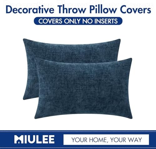 MIULEE Soft Chenille Lumbar Throw Pillow Covers Blue 12x20 Inch Pack of 2 - Image 6