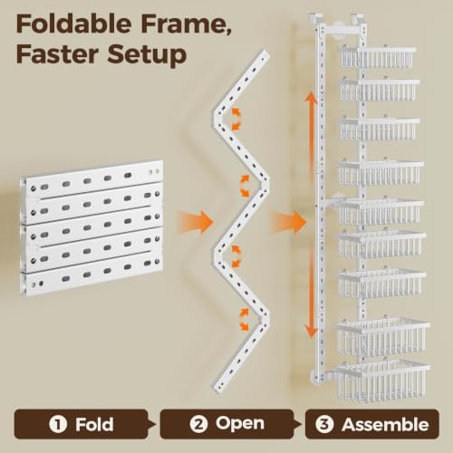 POKIPO 9 Tier Narrow Over The Door Pantry Organizer, 2 in 1 Wall Mount or Hanging Spice Rack with Adjustable Deep Basket, Heavy-Duty Seasoning Organizer and Storage for Kitchen Closet Bathroom (White) - Image 5