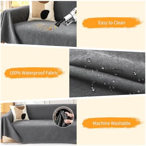 Deep Dream Cat-Scratch Resistant Couch Cover, Waterproof Sofa Cover for 3 Cushion Couch Washable, Pet Friendly Couch Protectors Anti Slip Thickened Sofa Slipcovers for Pets, 91" x 134", Dark Grey - Image 4