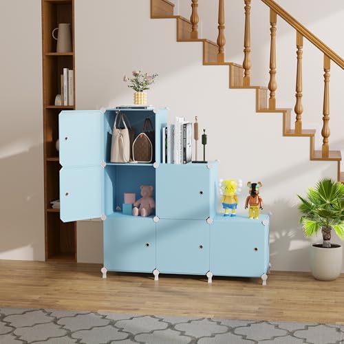 6Cube Storage Organizer Modular Stackable with Doors Blue - Image 5