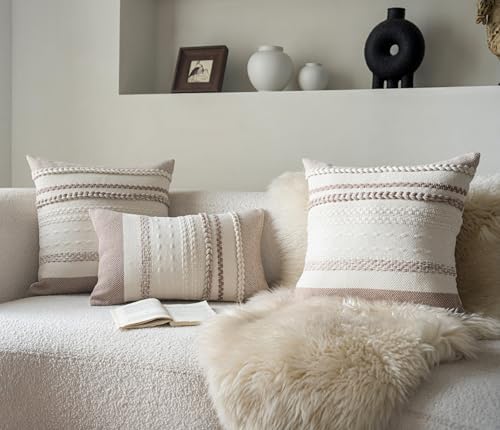 Cethom Boho Throw Pillow Covers 20x20 Inch Set of 2, Khaki Textured Decorative Couch Pillow Cases for Farmhouse Home Decor, Accent Cushion Cover for Sofa, Bed, Living Room, Bedroom - Image 6
