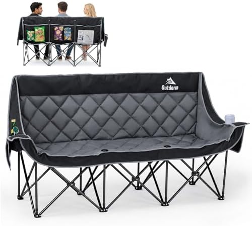 Padded 3 Person Camping Chair, Oversized Camping Couch Support 660lb, Black by OutdormOutdoorEquipment