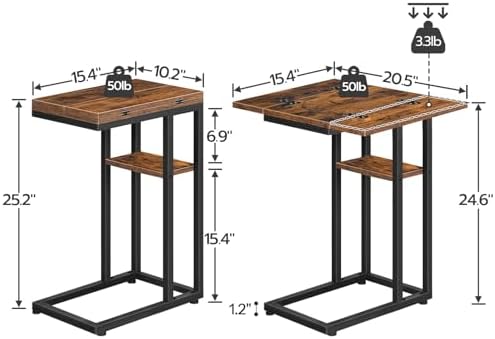 HOOBRO Foldable C Shaped End Table, C Shaped Side Table with Storage Shelf, Slide Under Couch Table for Sofa, Small Spaces, for Living Room, Bedroom, Easy Assembly, Rustic Brown BF29SF01 - Image 3